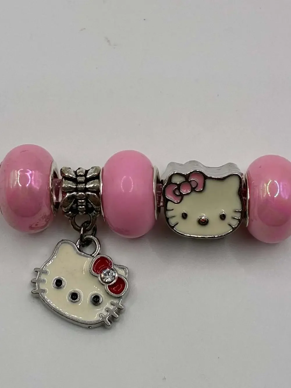 Sanrio Hello Kitty Pink European Charm Bracelet Beads and Dangle Charm